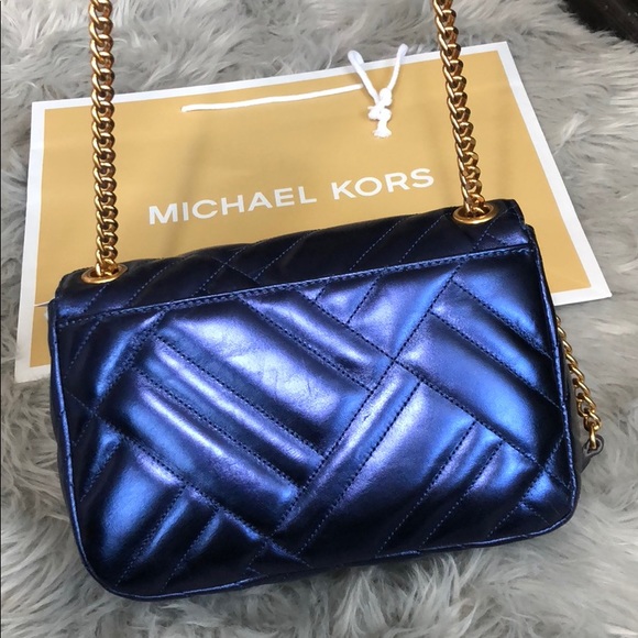 Michael Kors Vivianne Blue Leather Shoulder Bag - Picture 6 of 8